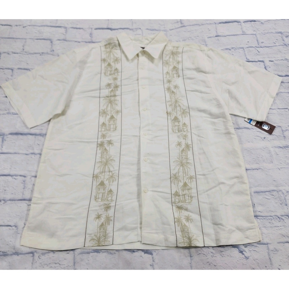 Centro MENS SIZE XL Short Sleeve Button Tiki Pattern Shirt Ivory